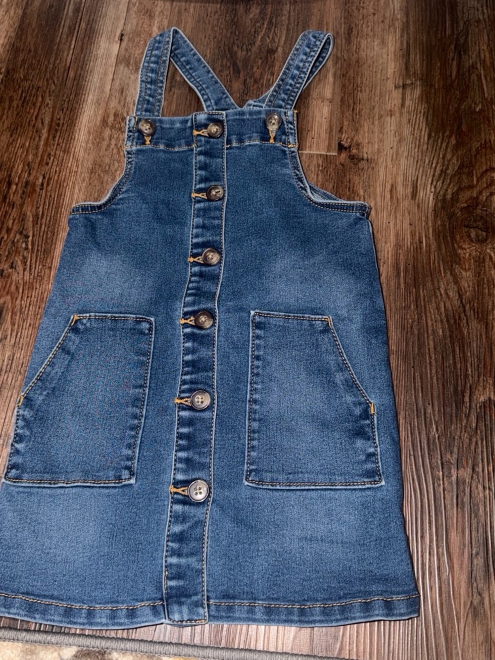 Denim Button-Front Pinafore Dress for Girls - Blue